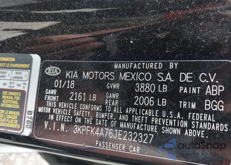 2018 Kia Forte Lx from USA, damaged, VIN 3KPFK4A76JE232327